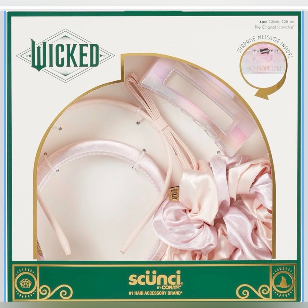 Wicked Glinda Magical Pink 4-Piece Hair Accessory Set + Jeweled Clips